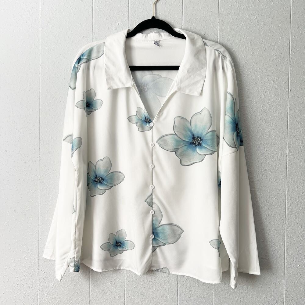 Miss Look Floral Top Womens Large Mature Modest Art Lightweight Career Workwear